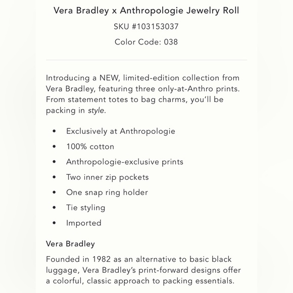 Vera Bradley x Anthropologie Jewelry Roll in Diamond Patchwork Northstar NEW - Picture 4 of 5
